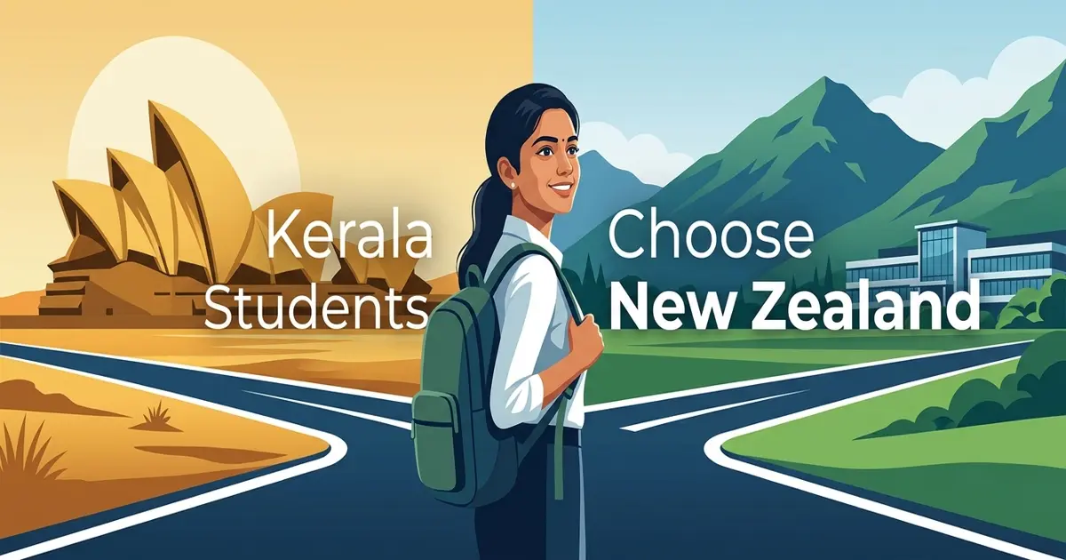A student and two paths showing kerala and New Zealand