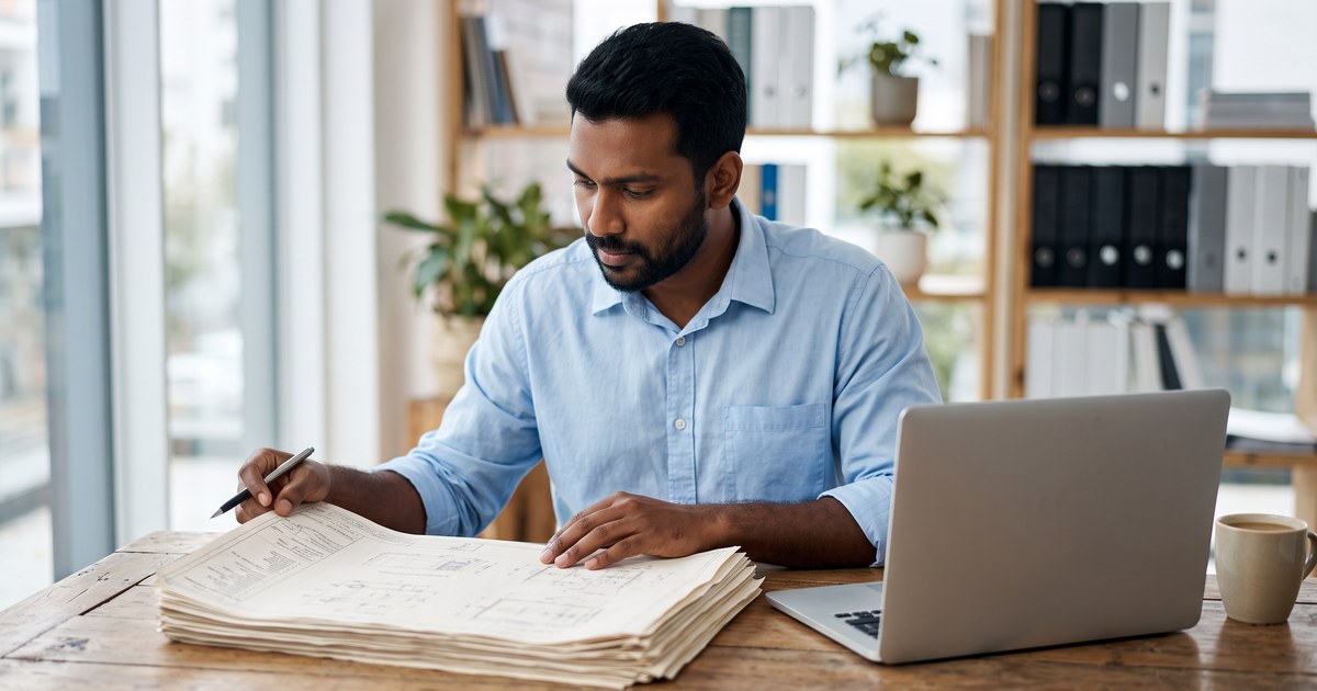 Professional reviewing technical documents in preparation for a skill assessment australia application
