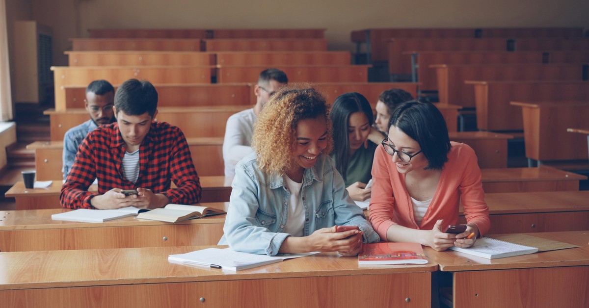 International students studying together in a university lecture hall in Australia