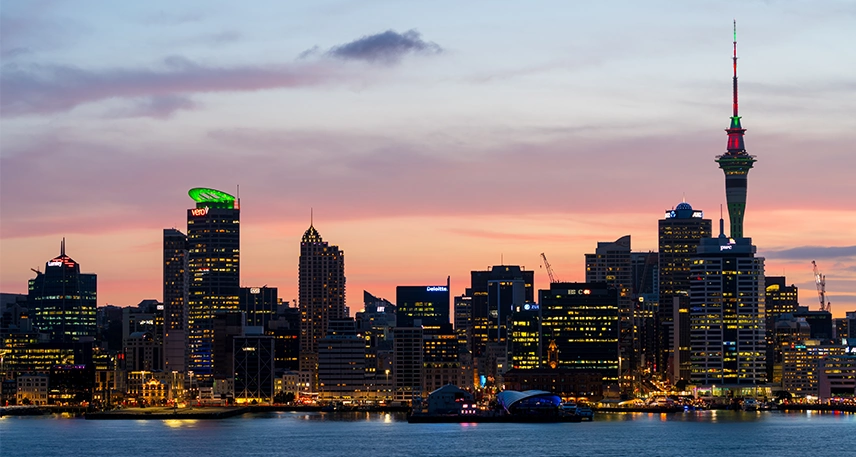 City skyline at sunset with waterfront for Abroad Study Consultancy Kerala